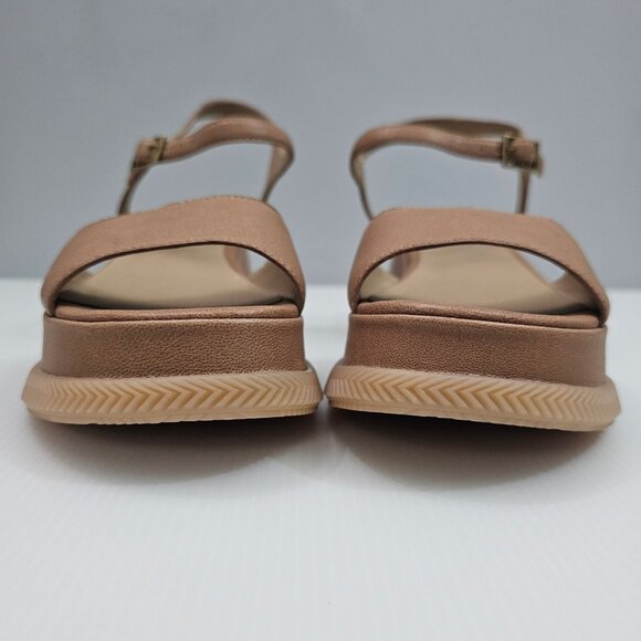 Eileen Fisher Airo Wedge Sandal Womens 9.5 Tan Leather Platform Ankle Strap NEW - Picture 6 of 14